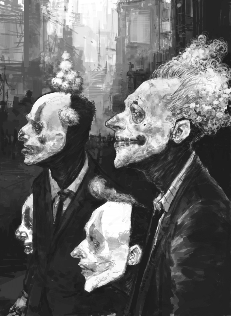 Illustration for article titled Never-seen Dark Knight concept art reveals the terrifying origins of the Joker's Clown Gang